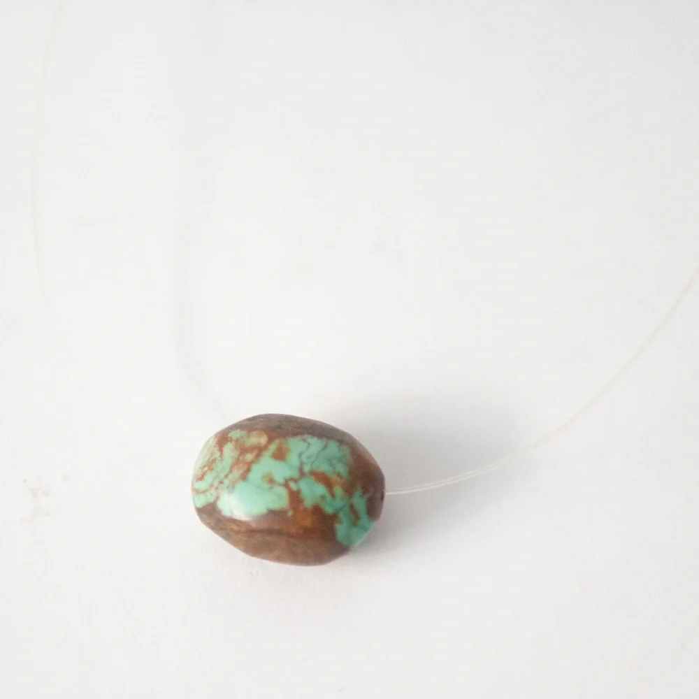 Y2K 2000s Choker Necklace | Invisible Clear Line Turquoise Stone - Picture 4 of 5
